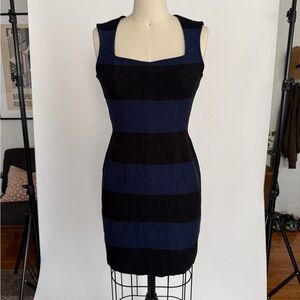 Banana Republic Navy and Black Striped Square-Neck Sheath Dress